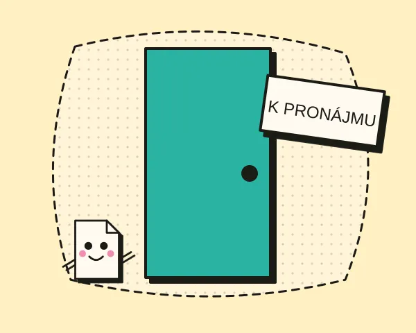 Dveře bytu s cedulkou K pronájmu