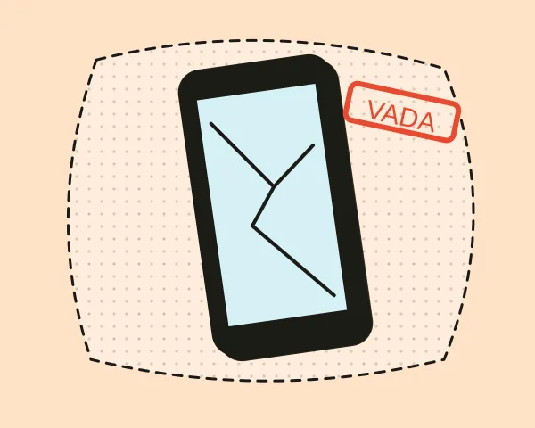 Rozbitý telefon s prasklým displejem a lepicí páskou